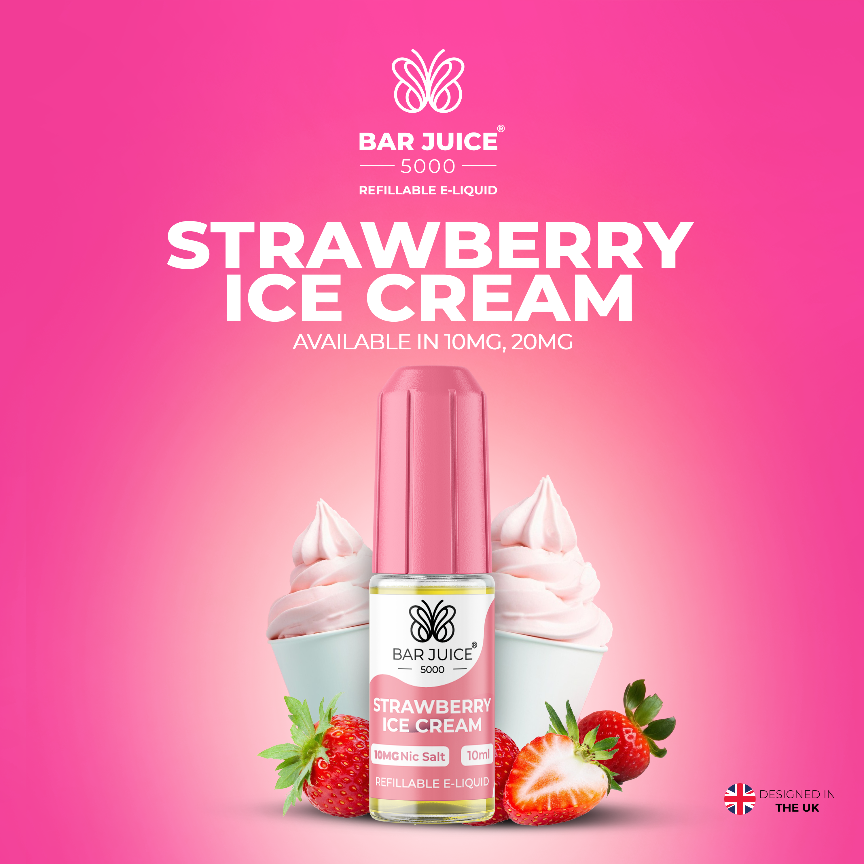 Strawberry Ice Cream Nic Salt E-Liquid | Vape Juice by Bar Juice BAR JUICE Strawberry Ice Cream Nic Salt E-Liquid | Vape Juice by Bar Juice BAR JUICE