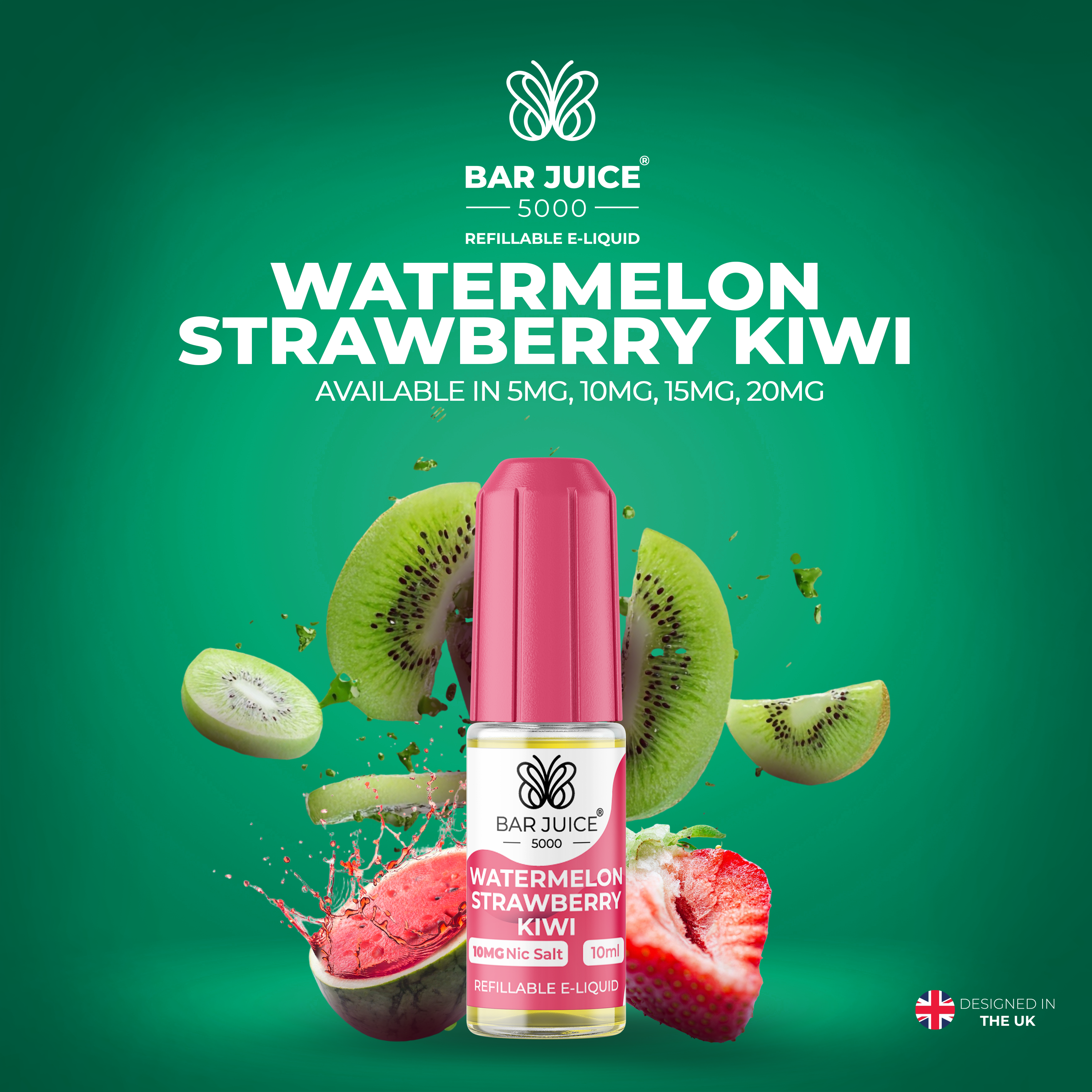 Watermelon Strawberry Kiwi Nic Salt E-Liquid | Vape Juice by Bar Juice BAR JUICE Watermelon Strawberry Kiwi Nic Salt E-Liquid | Vape Juice by Bar Juice BAR JUICE